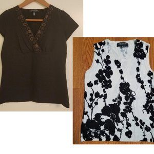 SET OF 2 Jones New York Women's Top Black/ Black and White Size SP